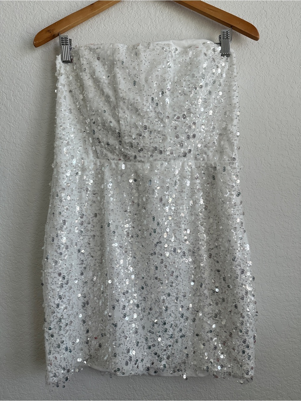 Lulus White Silver Sequin Sweetheart Strapless Bodycon Lined Dress Party XL